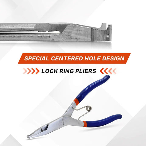 9 Inch Heavy Duty Snap Ring Pliers With Angled Tip Spring Loaded Lock Ring Pliers For Automotive Transmission Clutch Shafts And Bearing Retaining Rings Durable Hardened Steel With Electrophoretic Coating For Easy One Handed Operation, shown with special centered hole design.