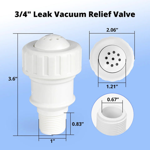 3/4 inch white PVC vacuum relief valve for pool solar panels, Heliocol and Sunstar compatible.