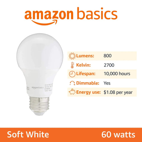 LED A19 Light Bulbs 9W 60 Watt Equivalent Dimmable Soft White 2700K E26 Base Energy Efficient Long Lasting 10000 Hour Lifespan