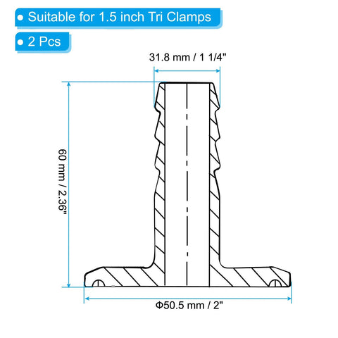 Sanitary tri-clamp hose barb adapter, 1.5 in to 1.25 in, 304 stainless steel, 2 pcs