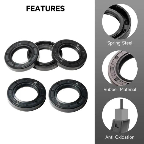 5 Pcs Universal Rotary Shaft Seal TC Double Lip With Spring 25mm By 42mm By 7mm High Pressure Oil Seal Nitrile 70 Durometer Rubber Black features