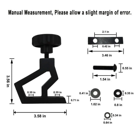 High Lift Jack Hood Mounting Bracket Kit For Jeep Wrangler JK 2007 To 2018 with dimensions shown and included hardware.