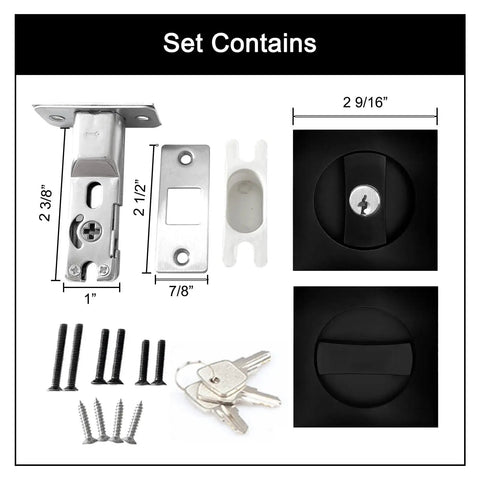 Hidden Pocket Door Lock With Key, Privacy Door Hardware For Bathroom And Bedroom, Recessed Two Sided Lockset set contents