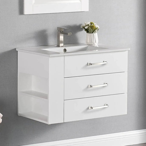 White vanity cabinet with 10 Pack 5 Inch 128mm Brushed Satin Nickel Cabinet Handles for kitchen cabinets and drawers, modern bathroom style