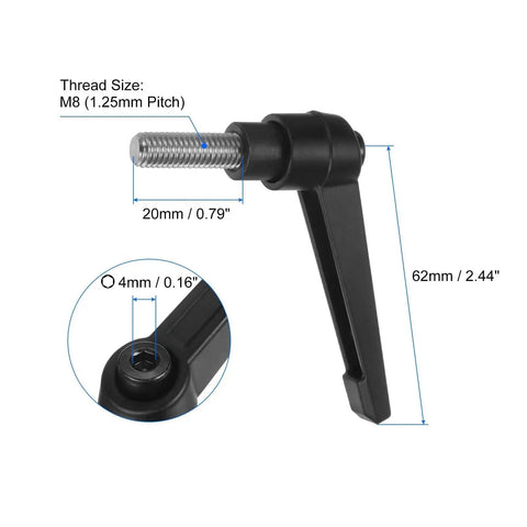 4 Pieces Clamping Lever Handles M8 x 20mm Threaded Male Stud Stainless Steel 304 Adjustable Locking Quick Release Ratchet Black Finish