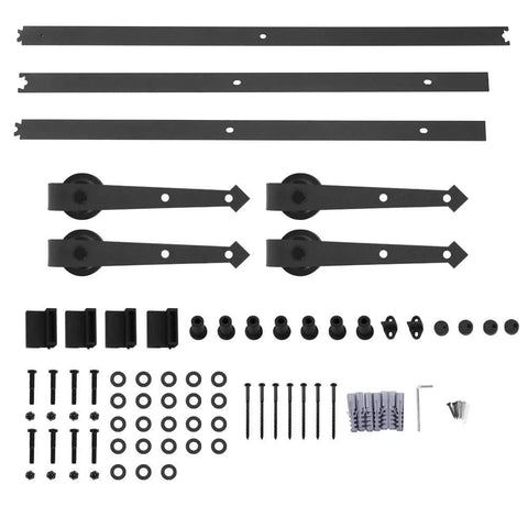 8Ft Heavy Duty Sliding Barn Door Hardware Kit With Single Track Bypass And Double Door Capability Carbon Steel Construction components