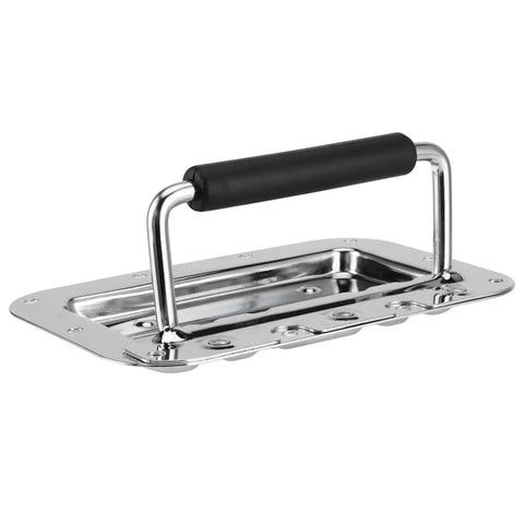 8 Pack Heavy Duty Recessed Pull Handles with Spring Loaded Grip for Toolbox and Barn Door, carbon steel silver finish, close-up view