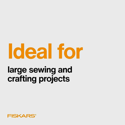 Image text reads 'Ideal for large sewing and crafting projects' with Fiskars logo, relating to Ultra Large Self Healing Cutting Mat For Quilting And Crafts 24 By 36 Grid Surface With Double Sided Self Healing Layer And Clear Easy Read Grids For Precise Fabric Cuts And Long Strip Work Fiskars.