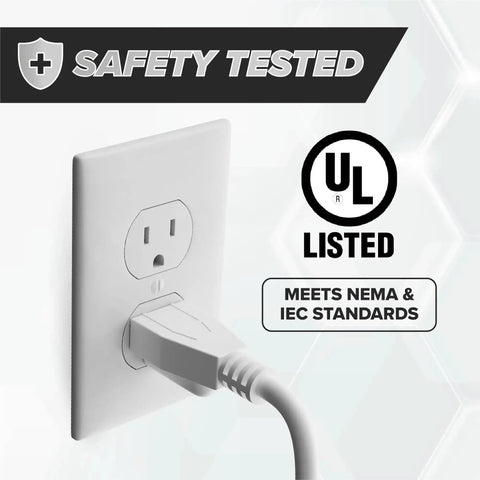10 Foot 3 Prong Computer Power Cord C13 To NEMA 5-15P IEC 320 White plugged into wall socket