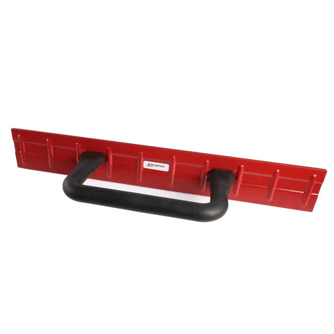 24 Inch Drip Edge Folding Tool for One Inch or One and a Half Inch Bends in 22 Gauge 24 Inch Roofing Panels, heavy-duty red handle.