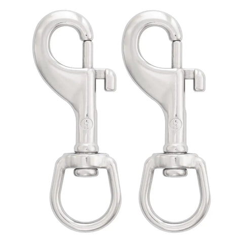 3.5 Inch Swivel Eye Snap Hooks Marine Grade Stainless Steel 2 Pack, front view showing hooks and rotating swivel eye.