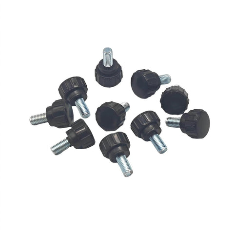 10 Pack M5 Threaded Knurled Thumb Screws Black Round Grip Knobs For Machinery Lathe Setup Carbon Steel With ABS Core displayed on white background
