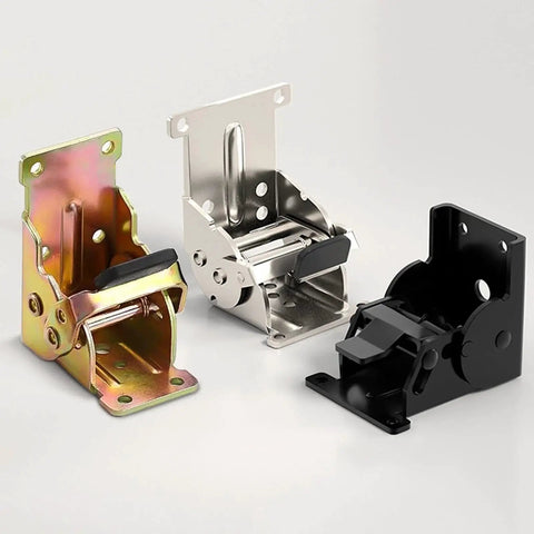 Industrial Locking Hinges 90 Degree Foldable Leg Brackets For Tables Beds And Workbenches with three metal variations shown