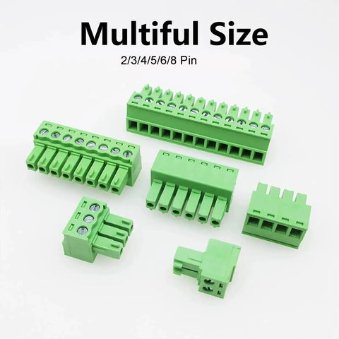 Assorted green 4 pin 3.5mm pitch PCB screw terminal block connectors for 16 to 28 AWG wires, pluggable quick connector