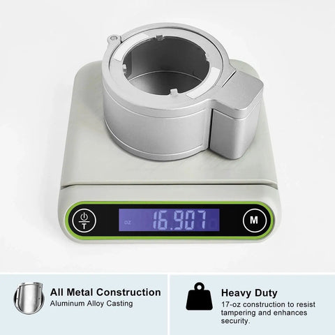 Deadbolt Lockout Device With Metal Shield Keyhole Blocker And Thumb Turn Guard for Enhanced Security, shown on digital scale