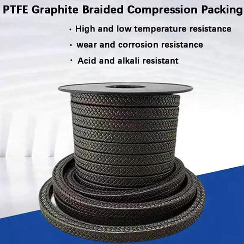 Graphitized Expanded PTFE Graphite Braided Compression Packing One Eighth Inch By One Eighth Inch Ten Feet Long On Spool