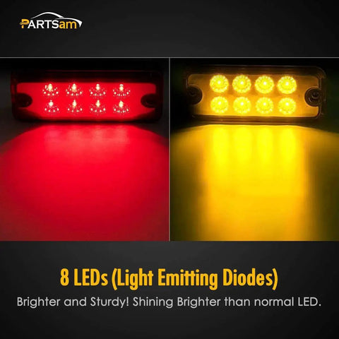 20 Pack 4 Inch LED Rectangular Side Marker Clearance Lights With 8 LEDs Per Light, red and amber lights glowing, for vehicles