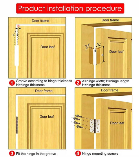 Installation guide for Heavy Duty 4 Inch Stainless Steel Door Hinges Set 3 Pack Bearing Square Angle Hinges for Wooden Doors