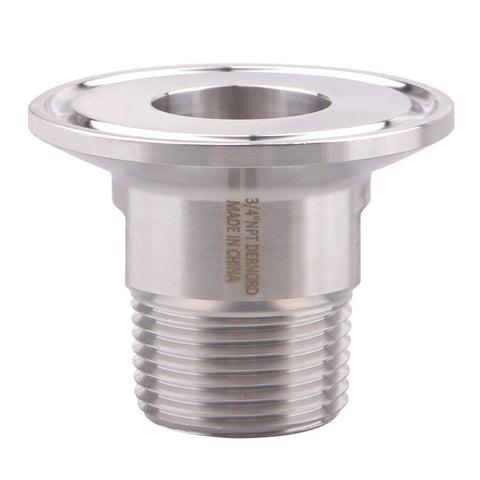 Stainless steel 1.5 in sanitary tri clamp to 3/4 in male tri-clover adapter, side view