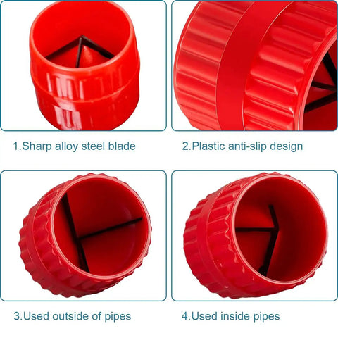 Two Pack Red Inner Outer Reamer For Pipe And Tube Deburring Chamfer Tool With Tough Plastic Body And Hardened Alloy Blade