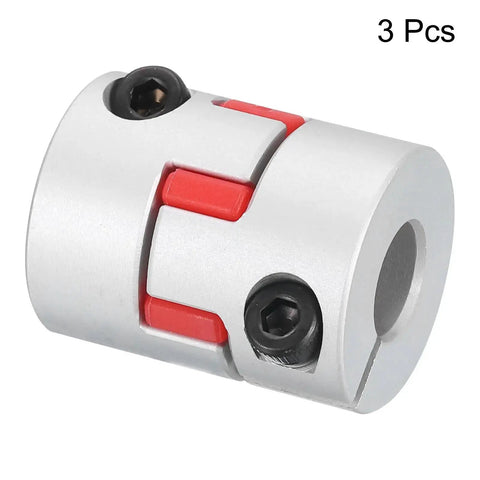 Three Piece 5Mm To 8Mm Flexible Plum Shaft Coupling Aluminum Beefy Motor Connector Silver Tone Red
