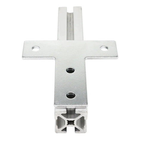 Front view of 10 Piece Set 1 Inch By 1 Inch T Slot Corner Bracket for 1010 Aluminum Extrusions with four-hole plate.
