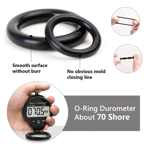 All In One O Ring Seal Kit With 950 Pieces In 20 Varieties Made From Durable Nitrile Rubber showing smooth surface and durometer reading