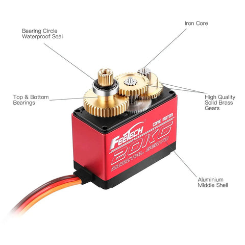 2 Pack 20Kg High Torque RC Servo Motor Waterproof Digital Servo full metal gear aluminum case with iron core and brass gears