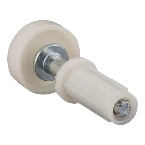Spring Loaded Door Top Rolling Guide Replacement For Bi Fold Closet Doors With Seven Eighths Inch Wheel Diameter Three Eighths Inch Base Diameter And One And Three Quarters Inch Overall Height Steel And Nylon Construction viewed from side angle