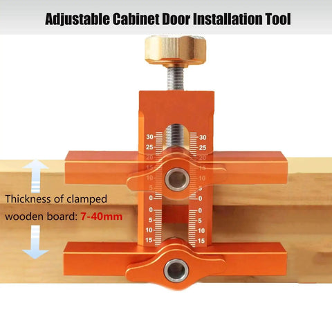 All Purpose Aluminum Cabinet Door Mounting Jig With Adjustable Positioner for Quick Frameless or Face Frame Cabinet Door Installations in Bright Orange