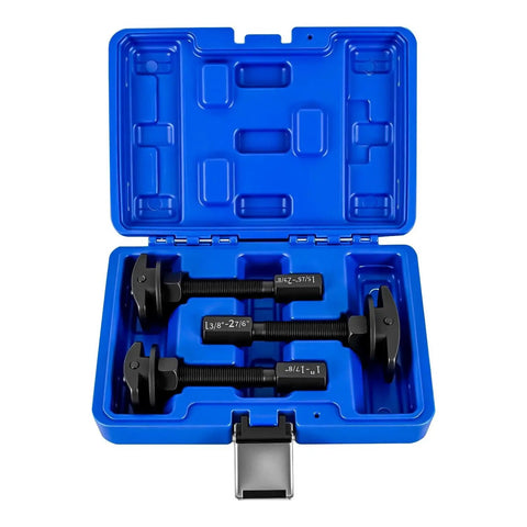 Open case showing Rear Axle Bearing Puller Set With Three Sizes 1 Inch To 1-7/8 Inch, 1-5/16 Inch To 2-3/8 Inch, 1-3/8 Inch To 2-7/8 Inch