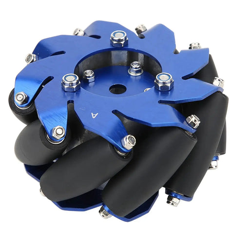 Blue Beefy Omnidirectional 4 Inch Mecanum Wheel Drive with Aluminum Body and TPU Rubber Rollers for robot parts and assemblies