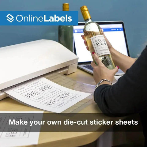 Person using Printable White Matte Sticker Paper for Inkjet and Laser Printers, 10 Sheets 8.5 by 11 Full Sheet Label Paper