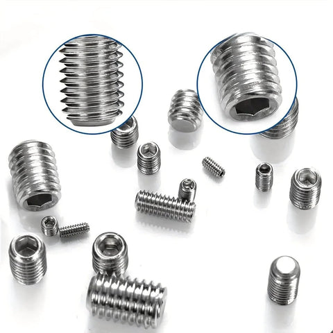 Assorted 100 Piece Grub Screw Assortment in 304 Stainless Steel and Carbon Steel with Allen Hex Socket Cup Point.