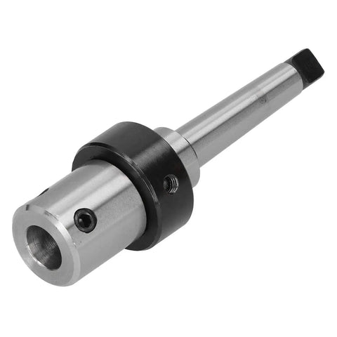 MT2 Morse taper to Weldon shaft adapter; silver steel body with black collar, 3/4 inch size