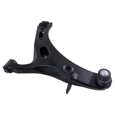 Close-up of a Subaru Legacy And Outback Front Left And Right Lower Control Arm With Ball Joint 2 Piece Set Compatible With 2010 2011 2012 2013 2014 Models For A Smooth Ride And Durable Suspension, showing black metal construction and ball joint attachment.