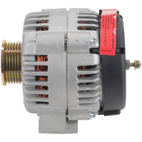 Side view of Bosch 105 Amp 100 Percent New Beefy Premium Alternator For Chevrolet Silverado Suburban Tahoe Avalanche Astro GMC Sierra
