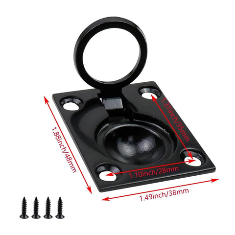 Flush Ring Pull Stainless Steel Boat Hatch Latch And Cabinet Flush Mount Lifting Ring Pull Handle Black Two Pack Includes Screws with size measurements