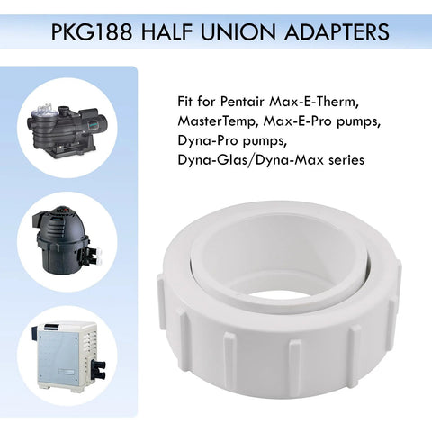 White 2-inch slip half-union heater adapter PKG188 for Pentair MasterTemp/Max-E-Therm pool heaters