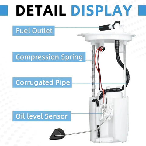 Detailed view of Honda Pioneer Go-To Upgraded Fuel Pump Assembly For 2014-2023, featuring fuel outlet, spring, pipe, sensor.