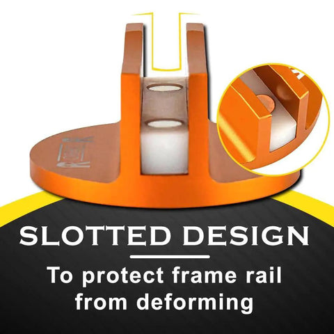 Pinch Weld Jack Pad Magnetic Aluminum Jacking Puck for Frame Rails and Cars, orange anodized, slotted for frame rail protection