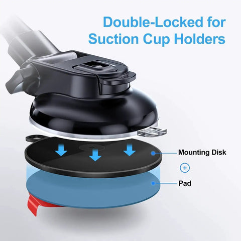 Exploded view of 95 mm Adhesive Disk For Suction Cup Mounts showing double-lock system with mounting disk and pad.