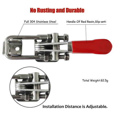 Two Piece Heavy Duty Toggle Clamp With 400 Pound Capacity In 304 Stainless Steel Including Adjustable U Bolt Holder and Quick Release Latch