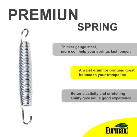 7-inch stainless steel trampoline spring with T-hook; coiled with hooks at ends