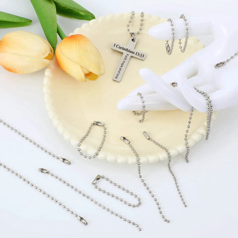 Dual Size Ball Chain Set With 200Pcs 2Mm And 2.4Mm Metal Bead Chains in Silver for DIY Jewelry Making on decorative plate