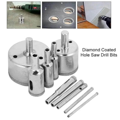 10 Piece Drill Saw Bits Set With Coated Core Bits For Glass Tile Ceramic Marble Porcelain Granite And More Pro Grade Performance Water Lubrication Required 3 To 50 Mm Sizes For Electric Drill
