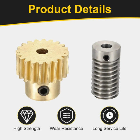 Brass Worm Gear Set With 20 Teeth And 0.8 Module For One To Twenty Reduction Right Rotation Drive Gear Box Wheel Durable Transmission Part with brass gear and steel worm showing high strength and wear resistance.