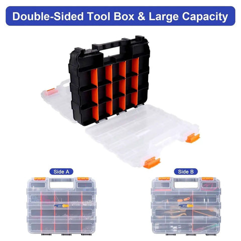 Double Sided Parts Organizer With Removable Dividers, 34 Compartment Storage Bins For Hardware Screws Nuts Bolts Washers