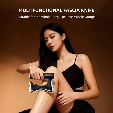 Person using Electric Fascia Massage Device With Heat And EMS For Cellulite Reduction on leg