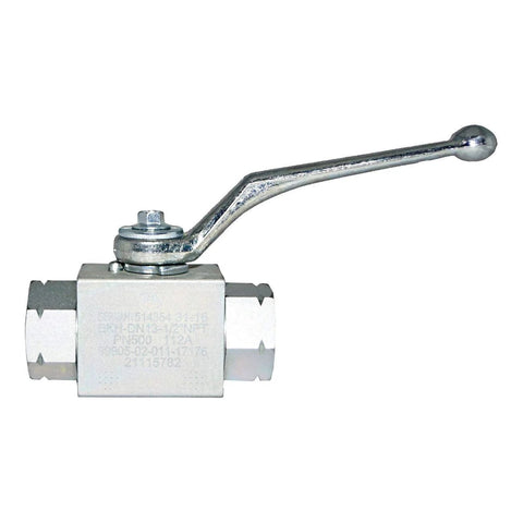 Stainless steel 316 high-pressure ball valve with lever handle, 3/4 in NPT female ends, two-port shut-off